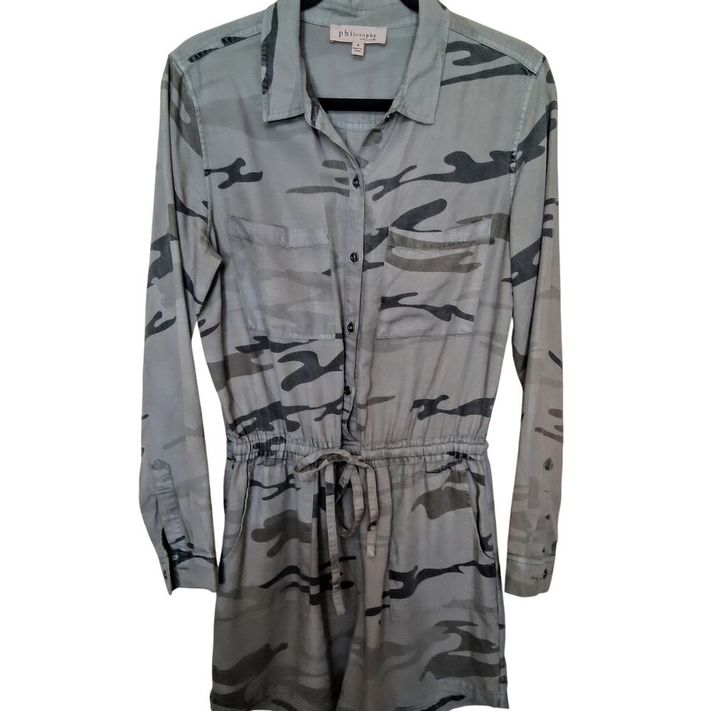 Philosophy Gray Camo Tencel Utility Romper Women's Small